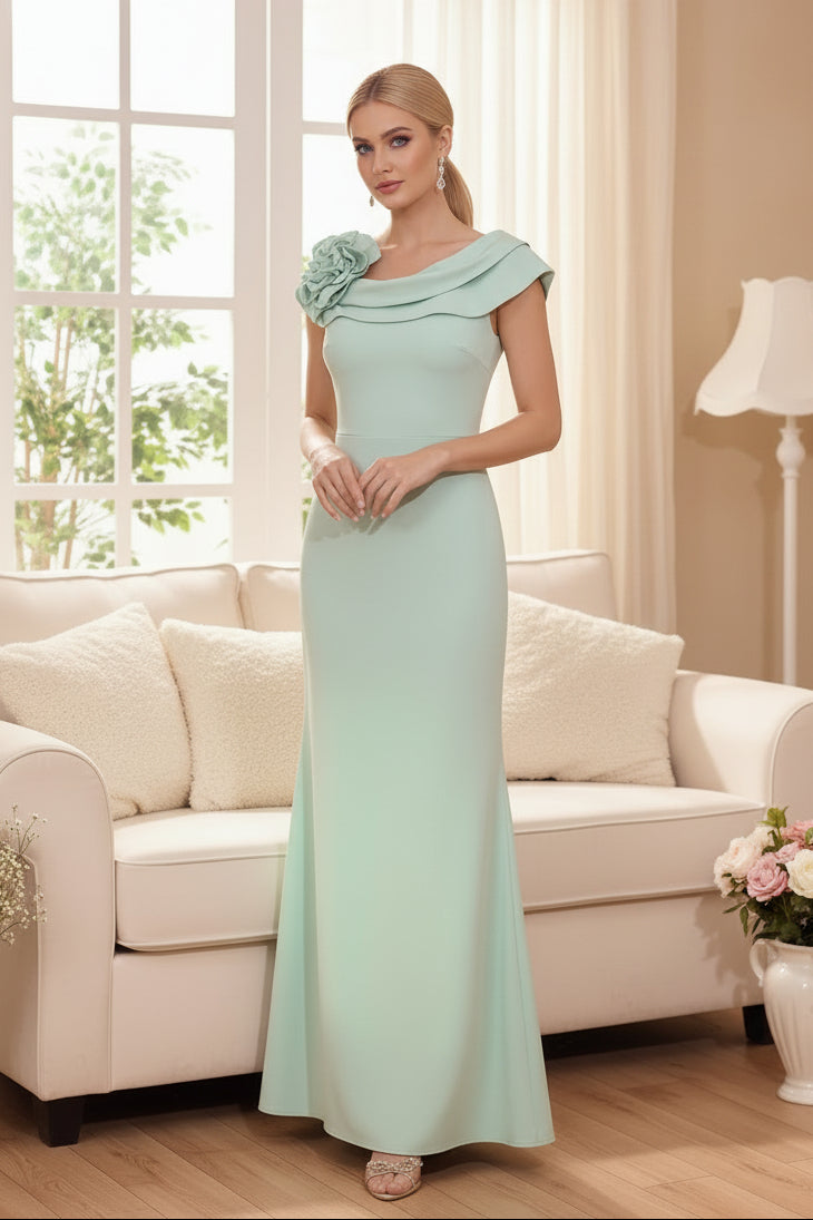 Foldover Asymmetric Maxi Gown with 3D Flower