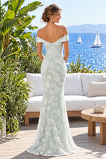 Off-the-Shoulder Floral Lace Column Evening Gown