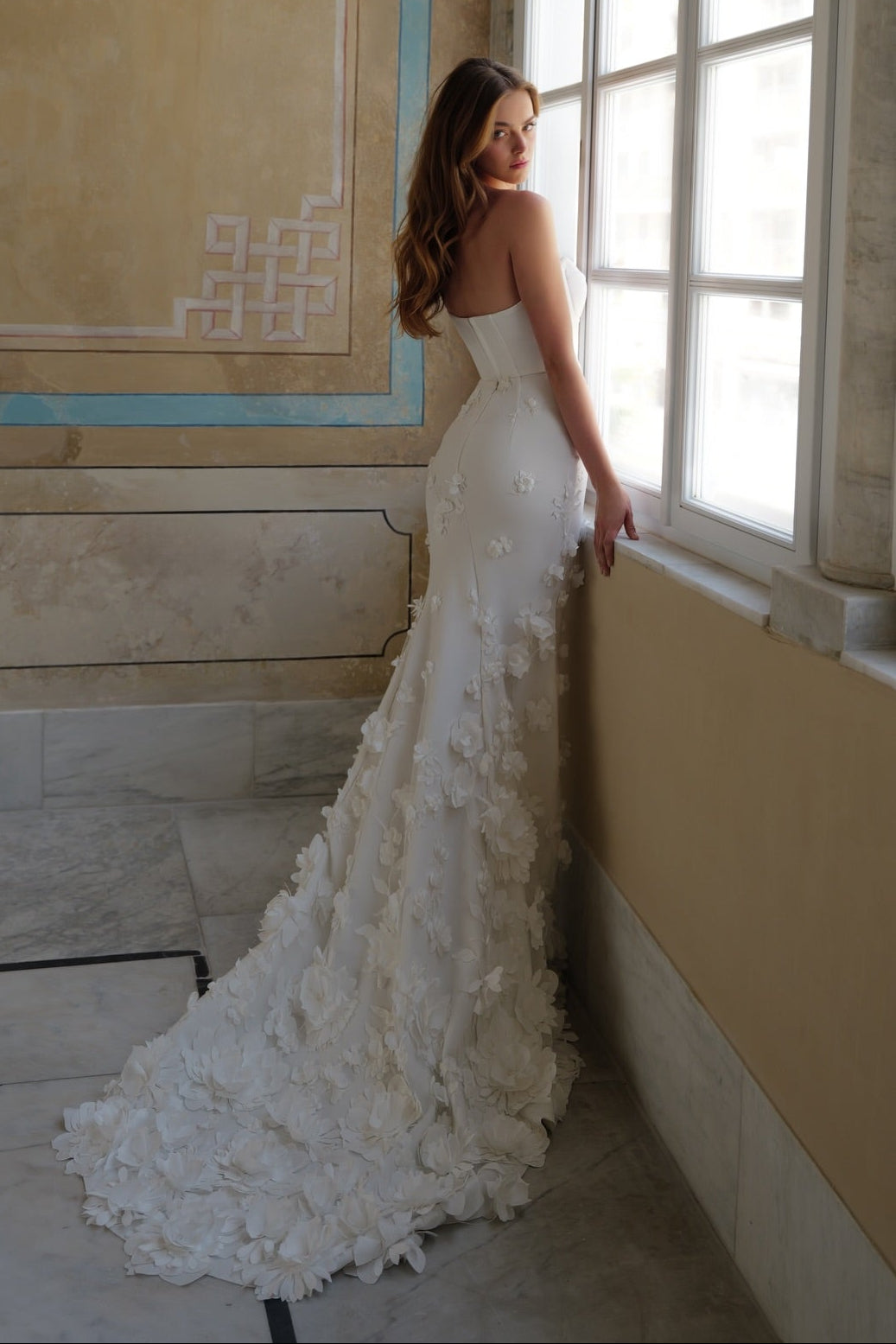 Strapless Corset Mermaid Wedding Dress with 3D Flowers