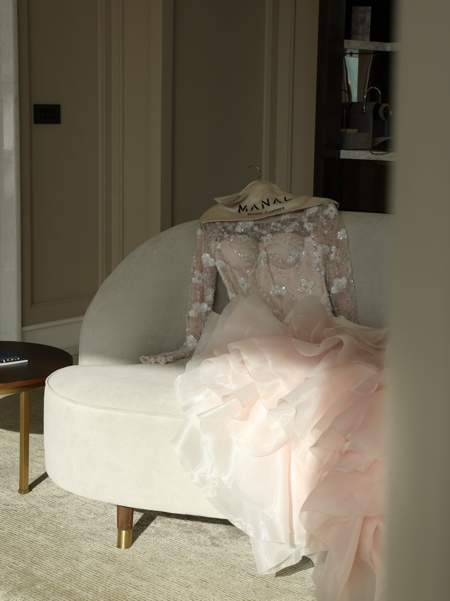 Illusion Lace Long Sleeve Ruffle Gown