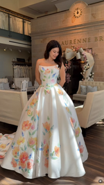 Strapless Floral Print Corset Wedding Dress