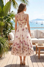 Floral Embroidered Tulle Tea-Length A-Line Dress