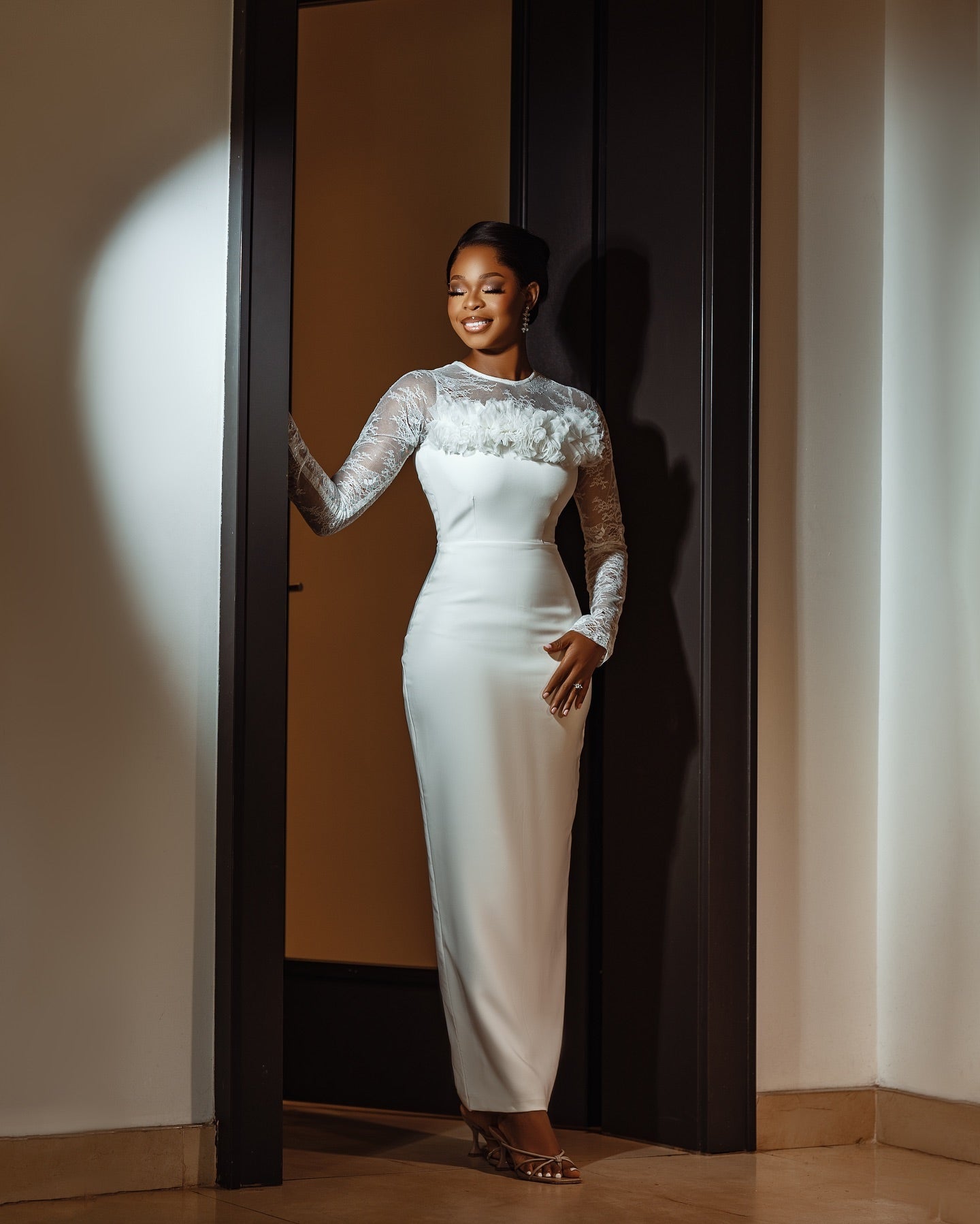 Illusion Lace Long Sleeve Column Dress