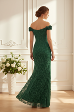Off-the-Shoulder Floral Lace Evening Gown