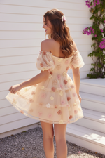 3D Floral Off-the-Shoulder Tulle Mini Dress