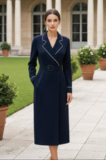 Belted Trench Style Maxi Dress with Contrast Trim
