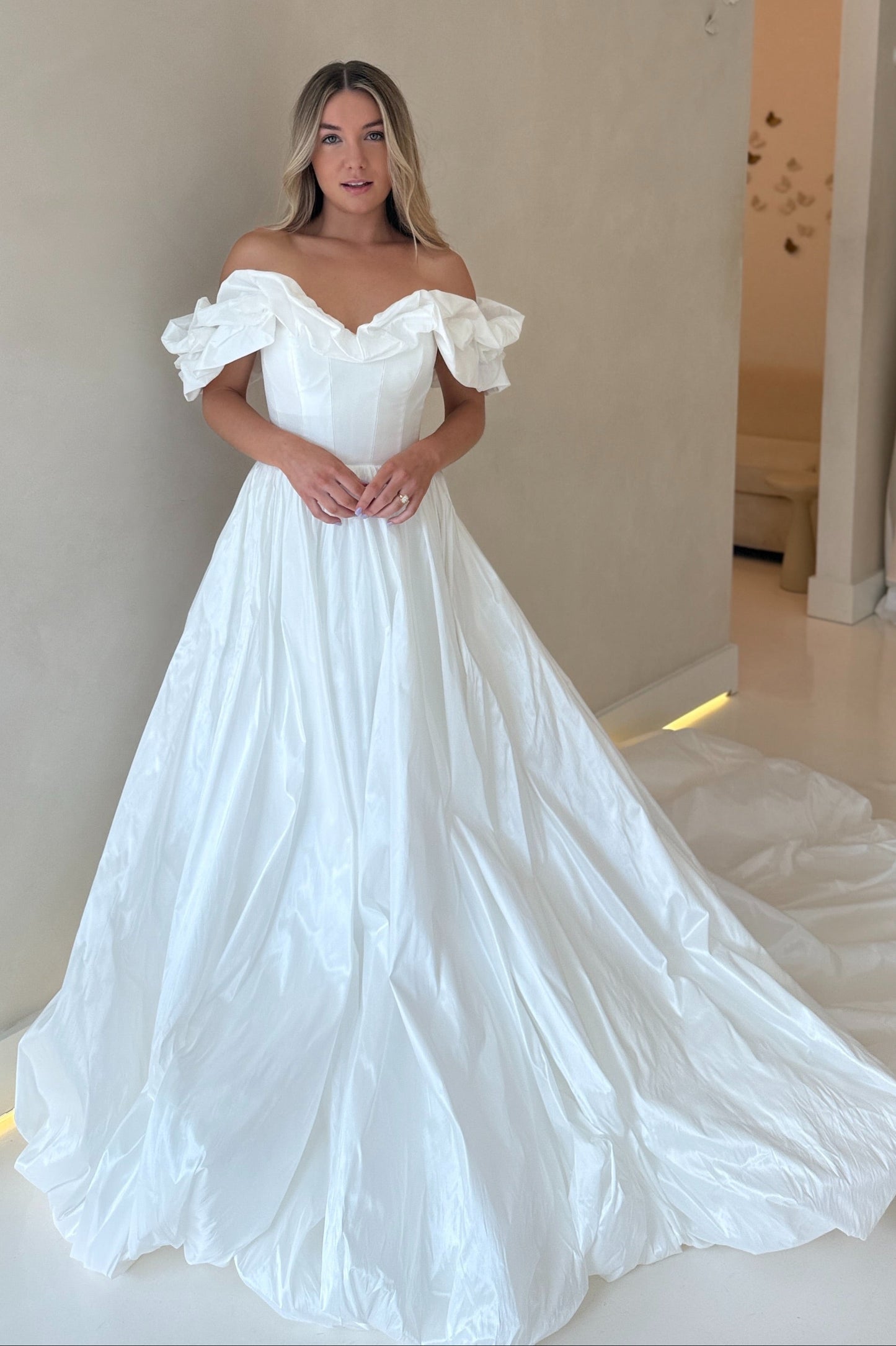 Corset Off-the-Shoulder Taffeta Ball Gown