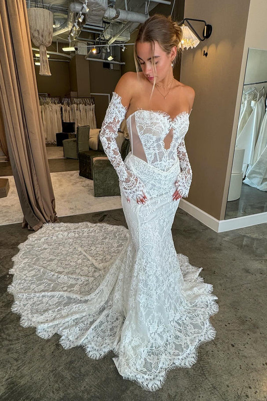 Off-the-Shoulder Lace Mermaid Wedding Dress