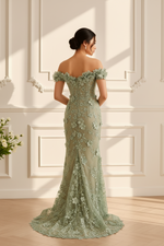 Off-Shoulder Floral Lace Mermaid Gown