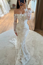 Off-the-Shoulder Lace Mermaid Wedding Dress with Corset