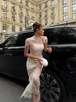 Lace Illusion High Neck Bodycon Maxi Dress