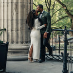 Long Sleeve Sheath Wedding Dress with Lace Mock Neck