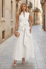 Sleeveless Mandarin Collar Maxi Dress with Front Bow