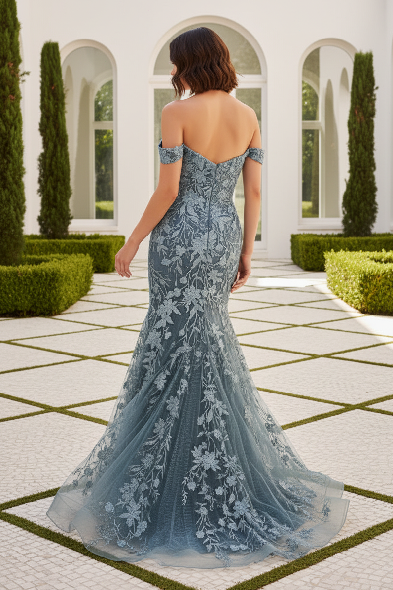 Floral Embroidered Off-the-Shoulder Mermaid Gown