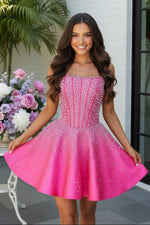 Strapless Pearl-Embellished Corset A-Line Mini Dress