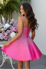Strapless Pearl-Embellished Corset A-Line Mini Dress