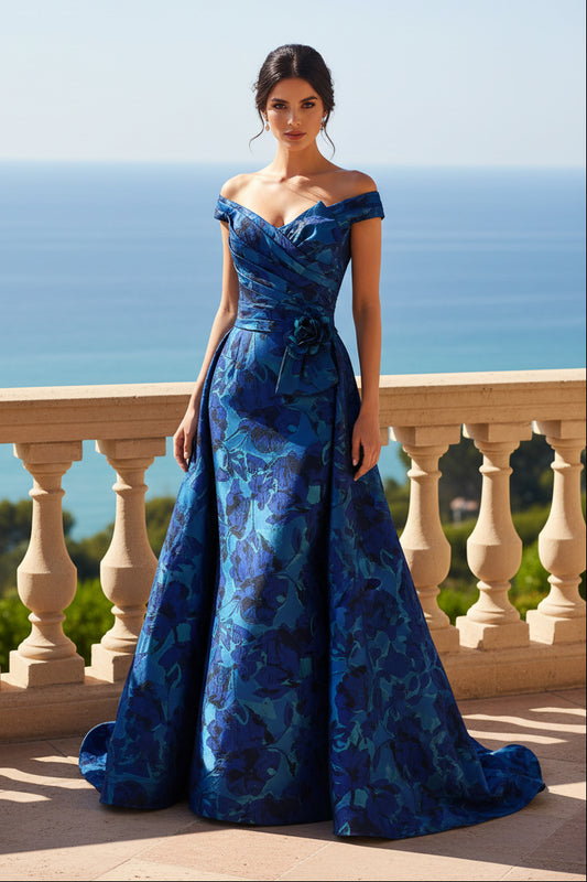 Off-the-Shoulder Floral Jacquard Gown