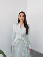 Long Sleeve Embellished Peplum Jacket & Pleated Skirt Set
