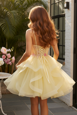 Floral Corset Mini Dress with Layered Tulle Ruffle Skirt