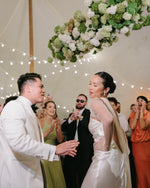 Low Back Satin Wedding Dress with Sheer Cape