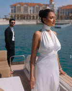 Plunging Halter Satin Wedding Dress