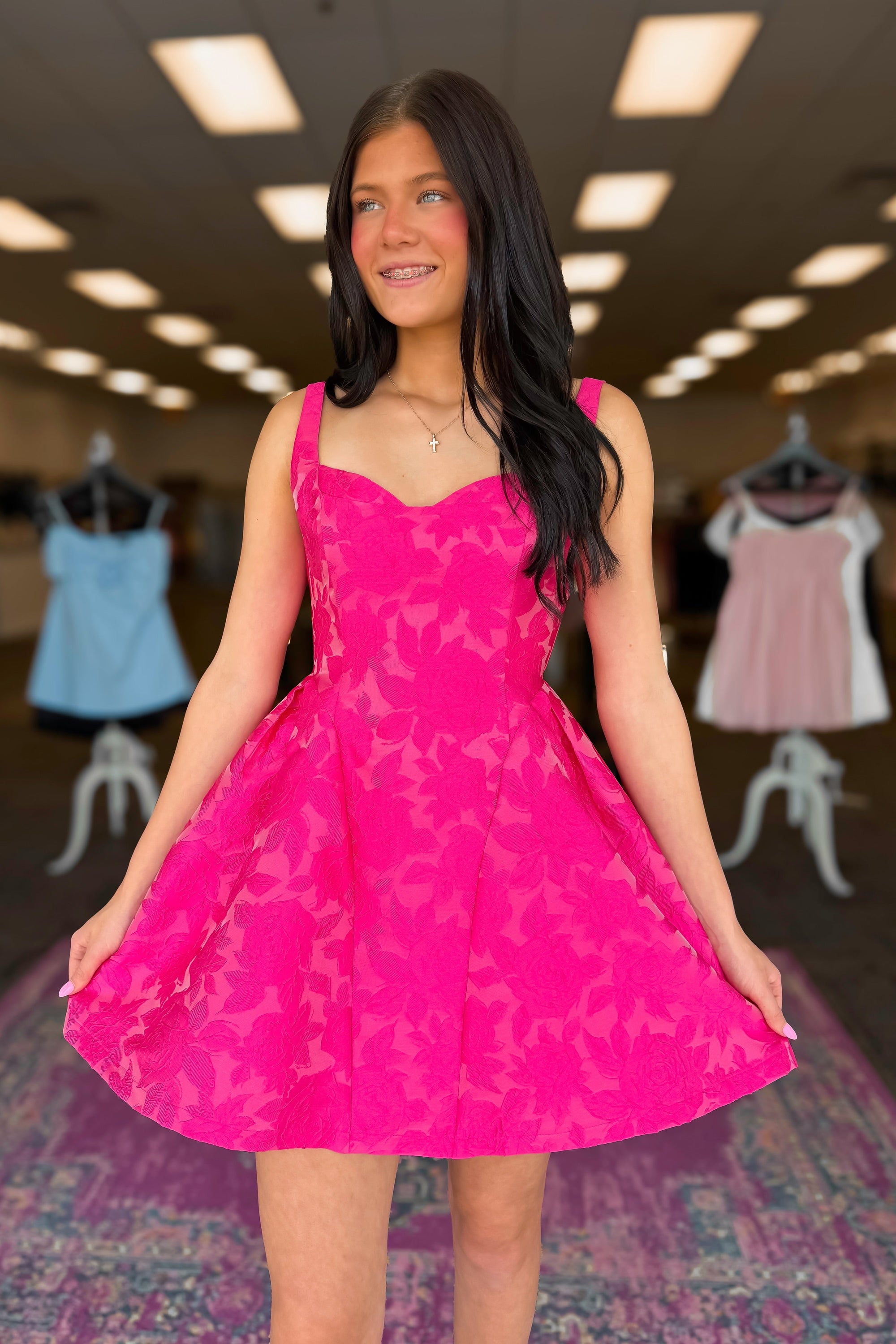 Sweetheart Jacquard A-Line Mini Dress