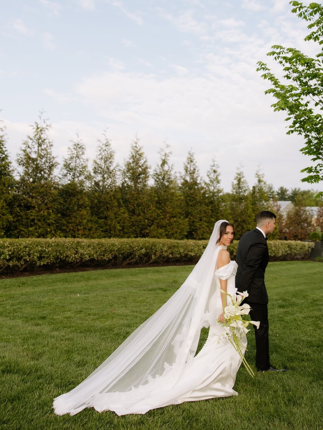 Off-the-Shoulder Satin Column Wedding Dress