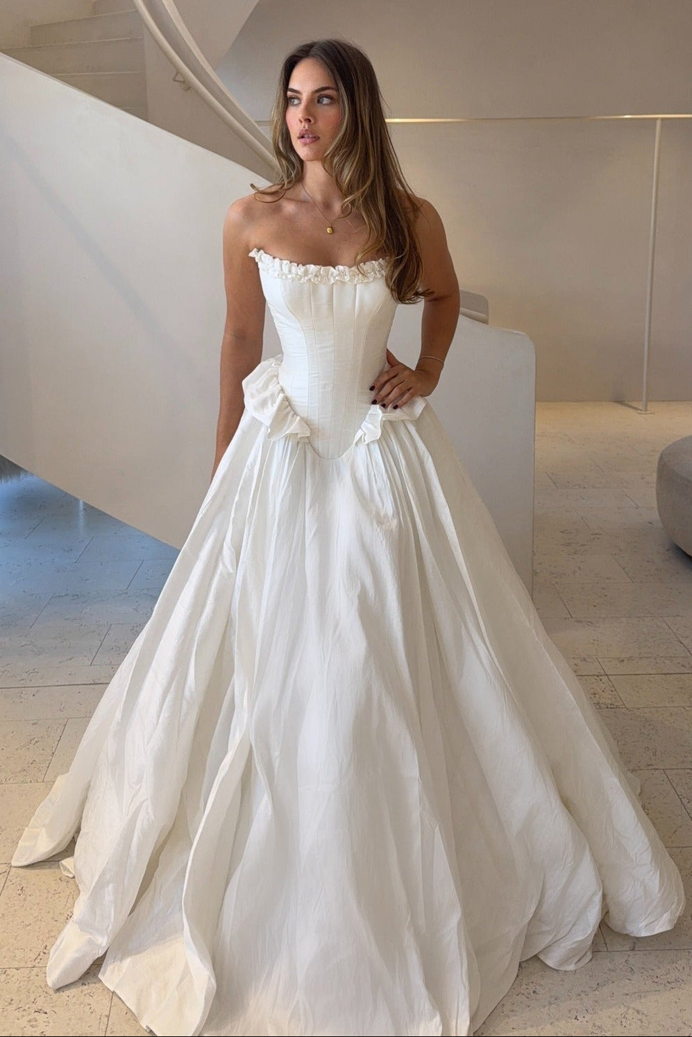 Corset Ball Gown Wedding Dress with Ruffled Trim