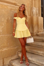 Off-the-Shoulder Drop Waist Pleated Mini Dress