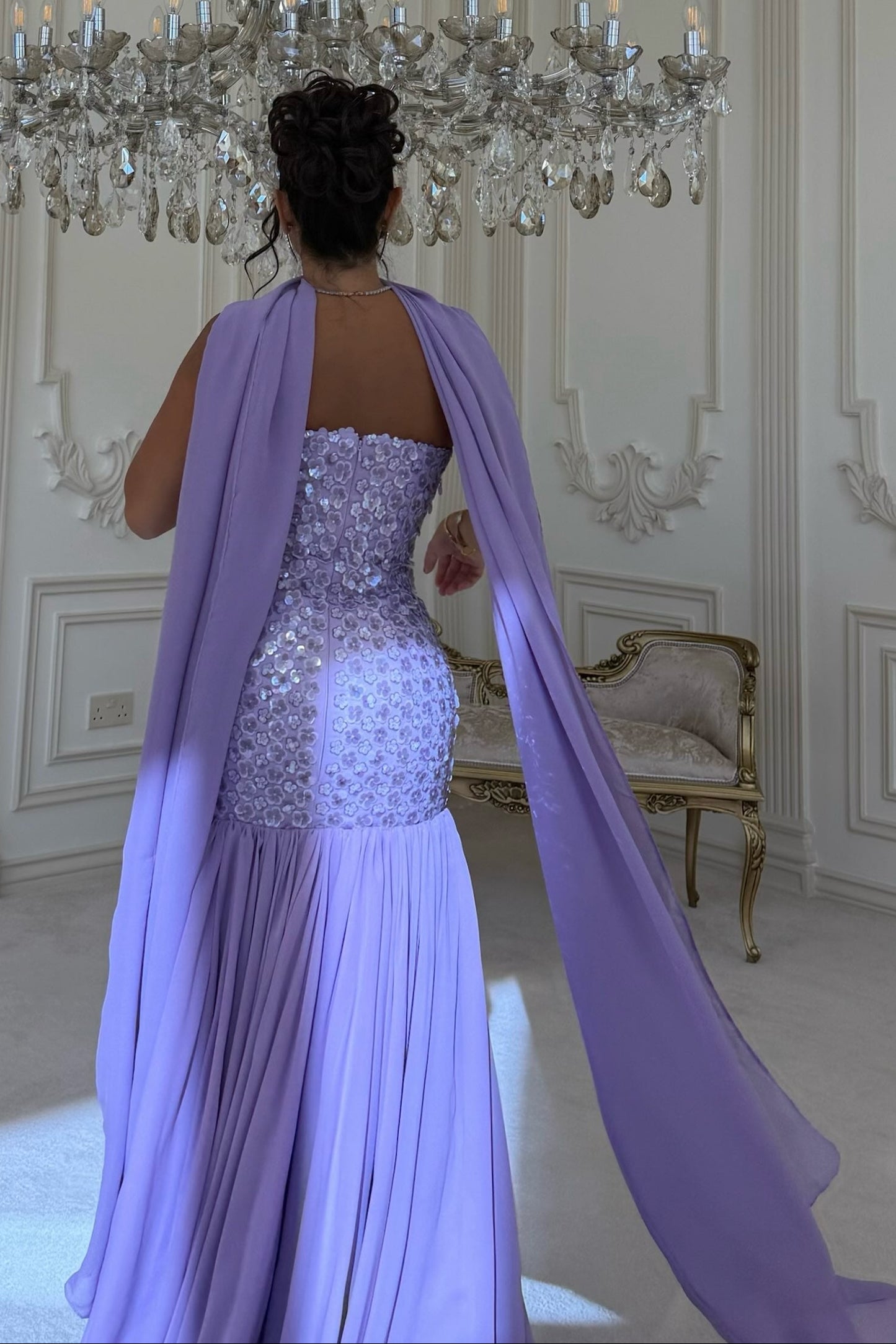 Strapless Embellished Mermaid Gown with Scarf