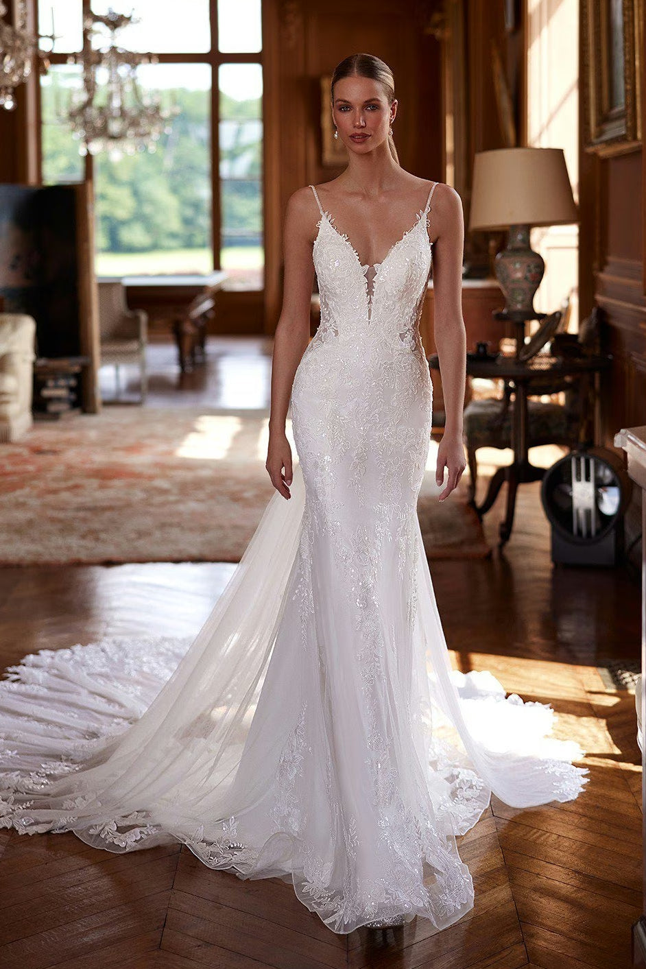 Lace Mermaid Wedding Dress with Cathedral Train