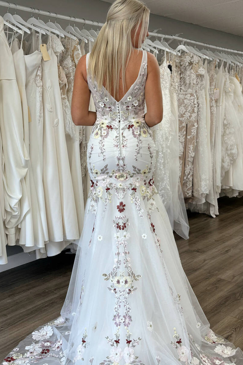 3D Floral Applique Mermaid Wedding Dress with Train