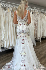 3D Floral Applique Mermaid Wedding Dress with Train
