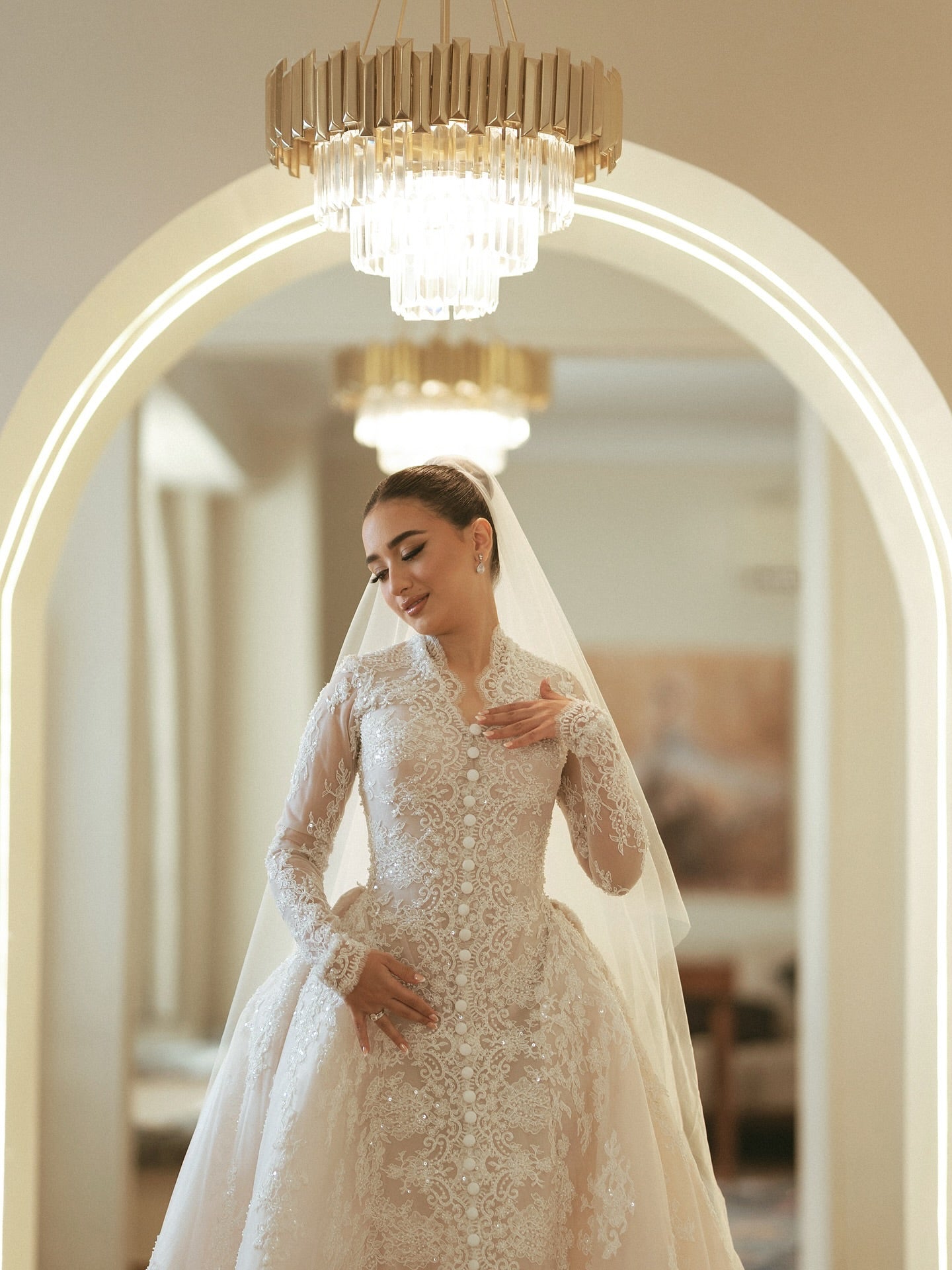 Long Sleeve Lace Ball Gown Wedding Dress