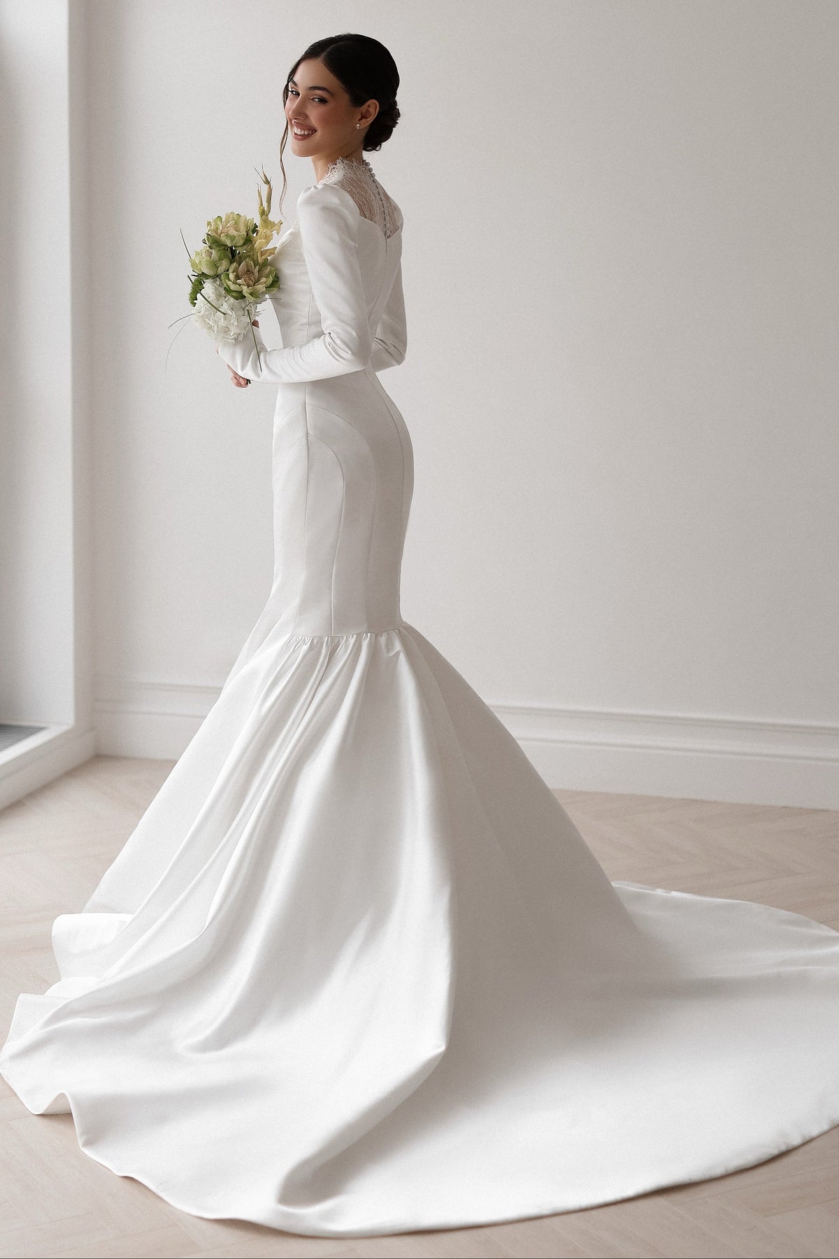 Lace Illusion Mermaid Wedding Dress with Sleeves