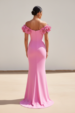 Off-the-Shoulder 3D Floral Applique Evening Gown