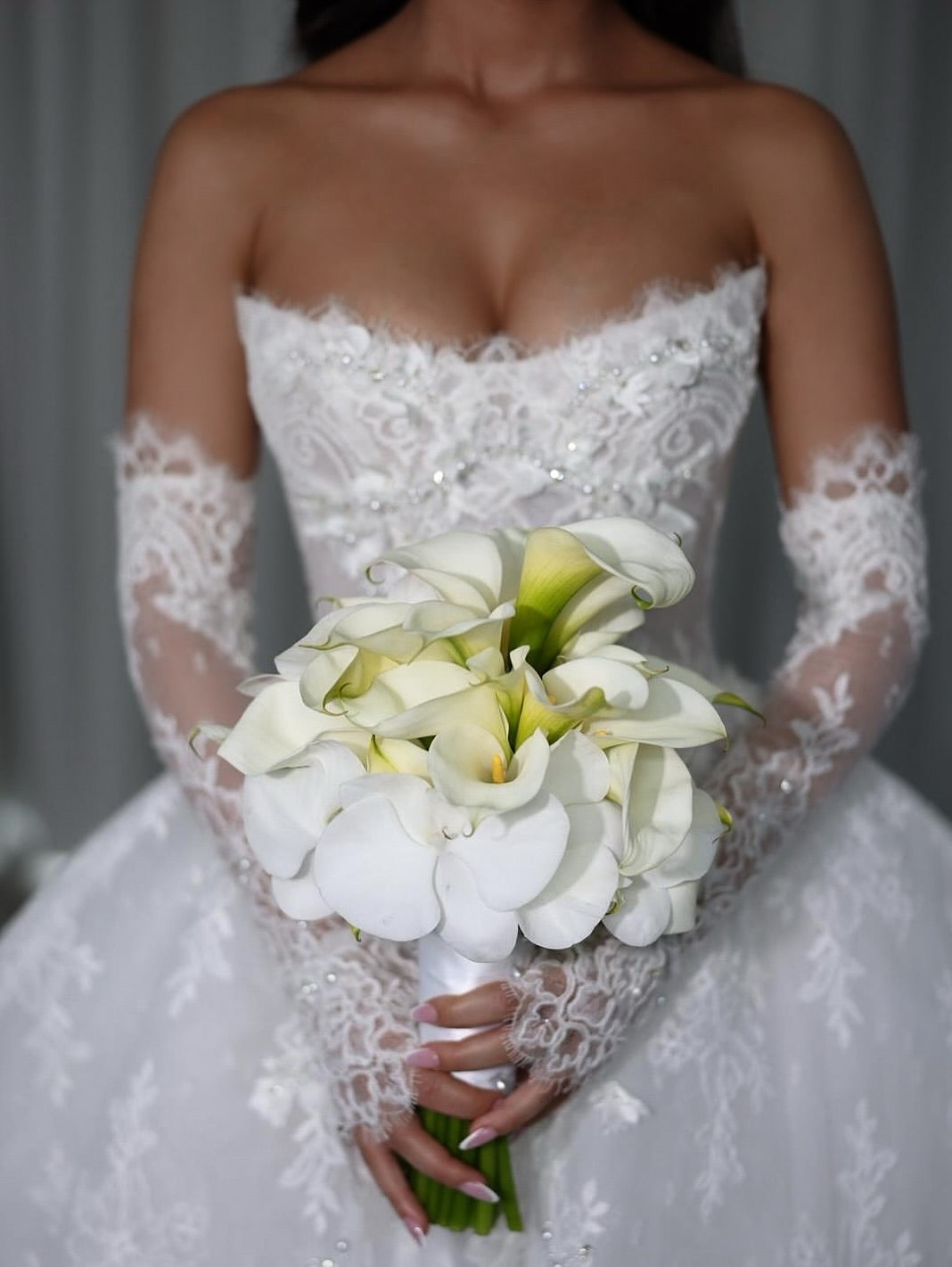 Strapless Lace Corset Ball Gown Wedding Dress