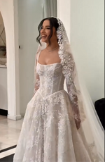 Square Neck Lace Corset Ball Gown Wedding Dress