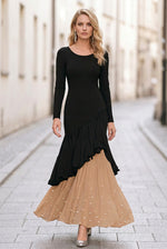 Asymmetric Ruffle Mermaid Maxi Dress with Pearls