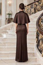 Collared Capelet Column Evening Gown with Keyhole