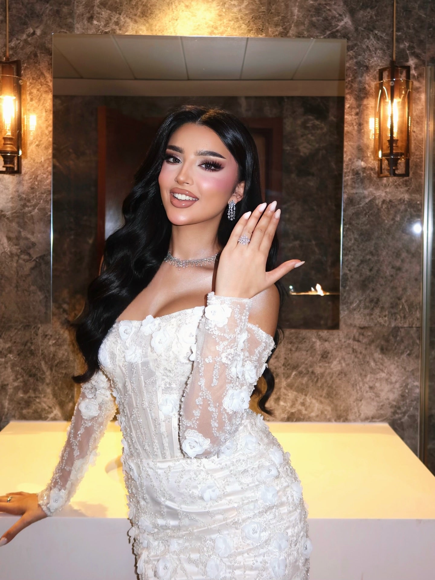 Off-the-Shoulder 3D Floral Lace Mermaid Wedding Dress