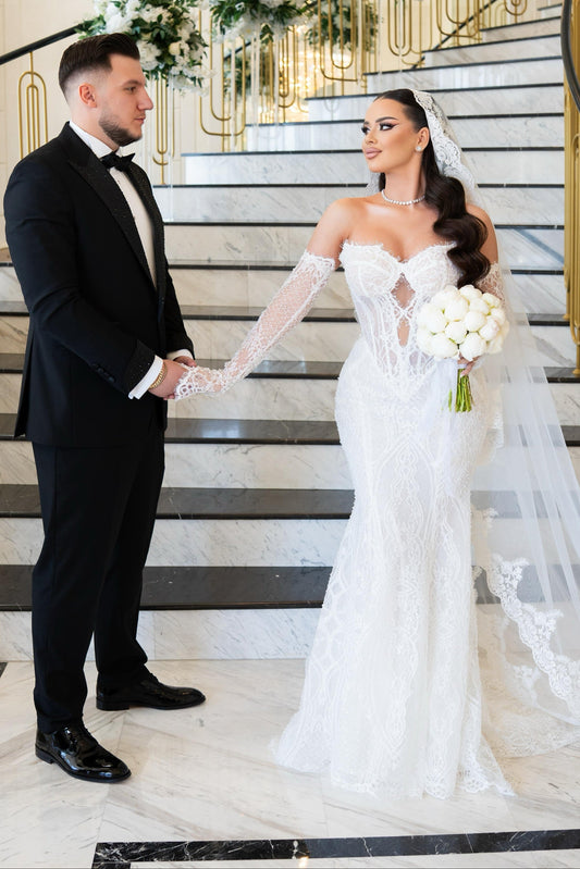 Corset Mermaid Lace Wedding Dress with Sleeves