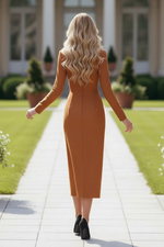 Long Sleeve Pleated Midi Dress with Wrap Skirt