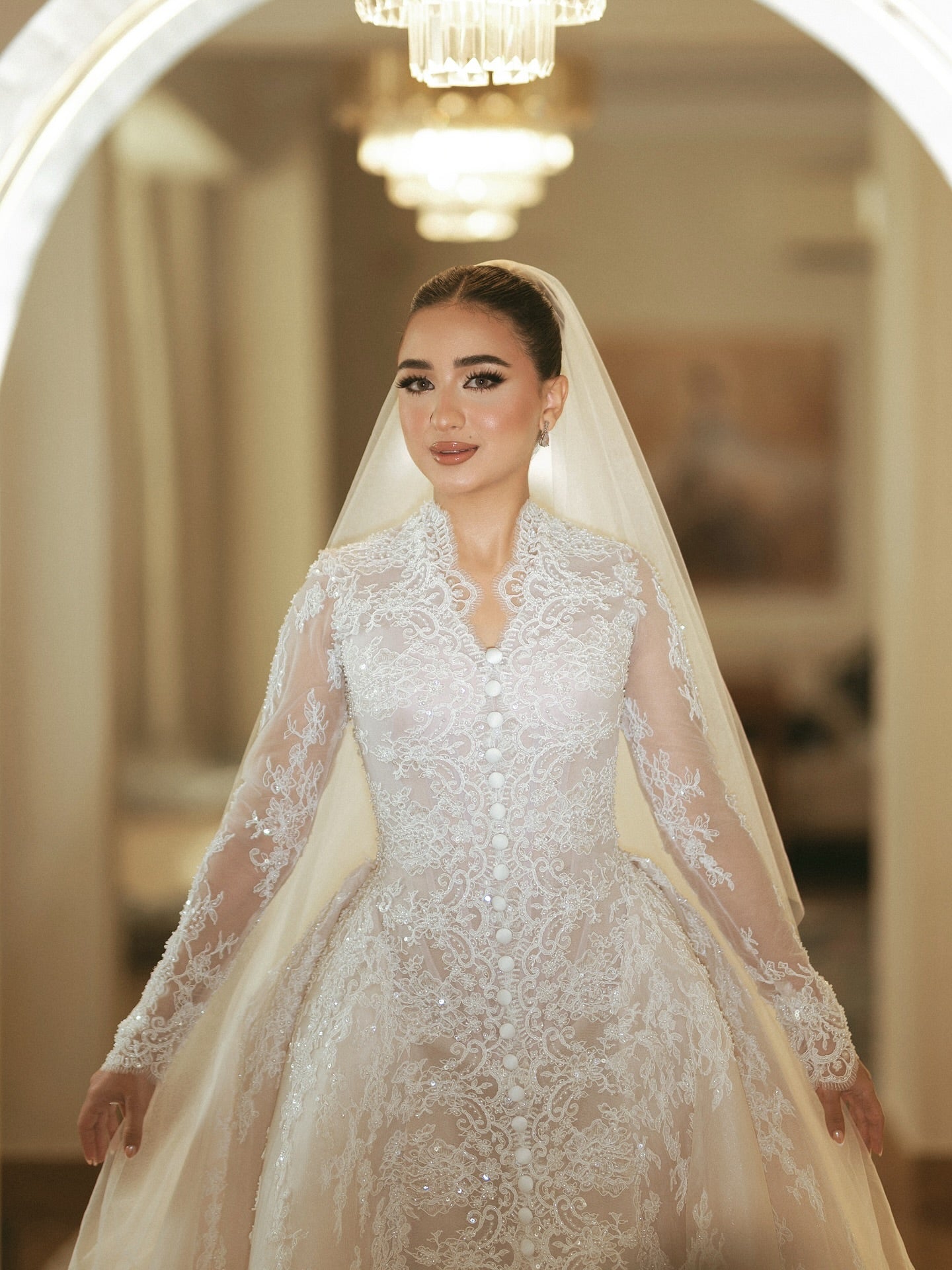 Long Sleeve Lace Ball Gown Wedding Dress