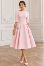 Pleated Midi Dress with Half Sleeves