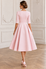 Pleated Midi Dress with Half Sleeves
