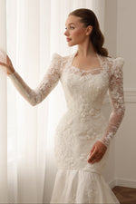 Lace Applique Mermaid Wedding Dress with Sleeves