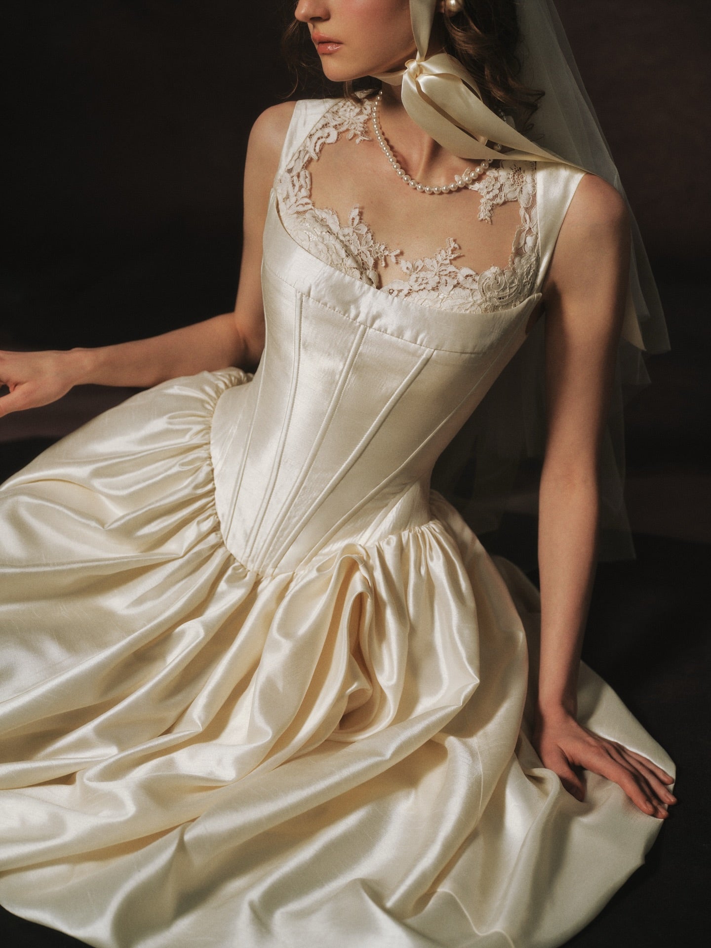 Vintage Satin Corset Ball Gown Wedding Dress