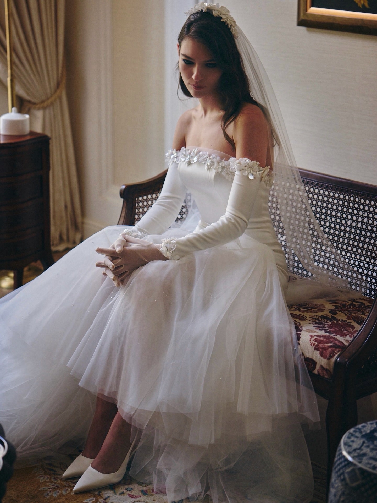 Off-the-Shoulder Mermaid Wedding Dress with Tulle Skirt