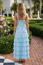 Floral Embroidered Tiered Ruffle Maxi Dress
